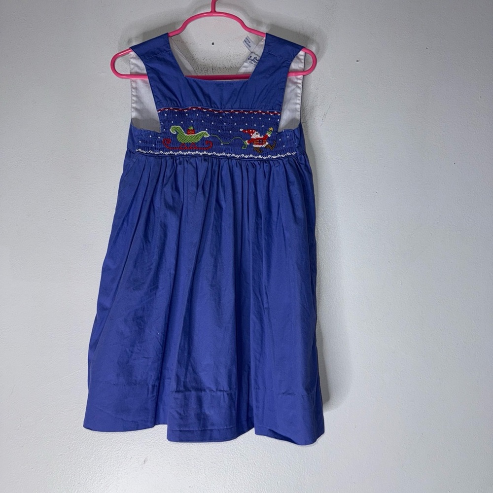 oriental express Blue Smocked Santa Christmas Dress 3t